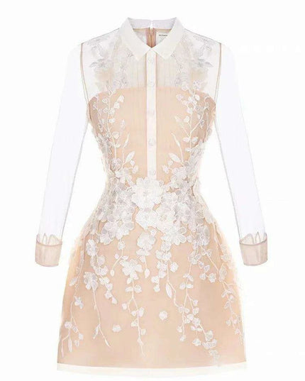 3D Floral Sheer Zipper Front Women's Evening Dress