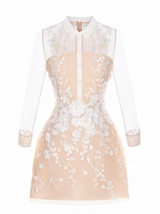 3D Floral Sheer Zipper Front Women's Evening Dress