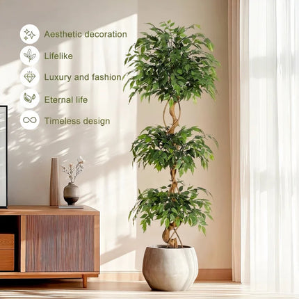 Artificial Ficus Tree with Twisted Trunk & Ceramic Planter