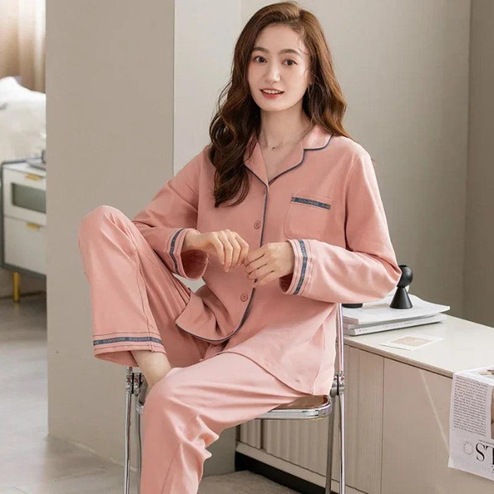 Korean Style Cotton Pajama Set for Men and Women - Elegant Sleepwear Ensemble