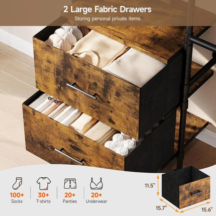 TideRise Wall Mounted Industrial Pipe Closet Organizer - 2 Drawers, 6