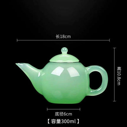 Elegant Green Jade Porcelain Tea Set with Glass Teapot - Perfect for Tea Lovers and Gatherings