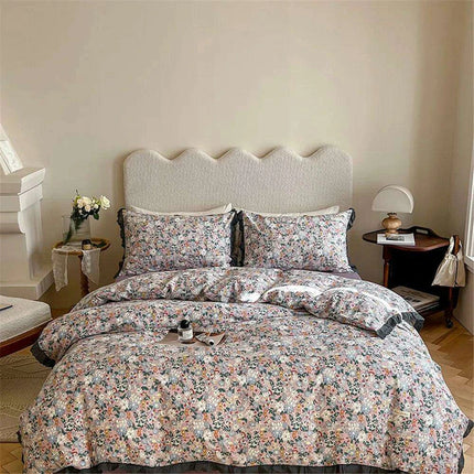 Vintage Lace Floral Egyptian Cotton 4-Piece Bedding Set with Shams