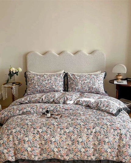 Vintage Lace Floral Egyptian Cotton 4-Piece Bedding Set with Shams