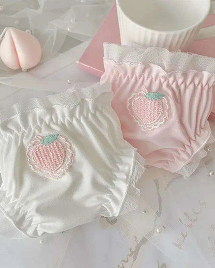 Adorable Kawaii Strawberry Satin Briefs with Ruffle Flounces for Women