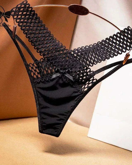 Elegant Women's Low Rise Ice Silk Thong with Chic Ribbons - Fashionable & Sporty Underwear