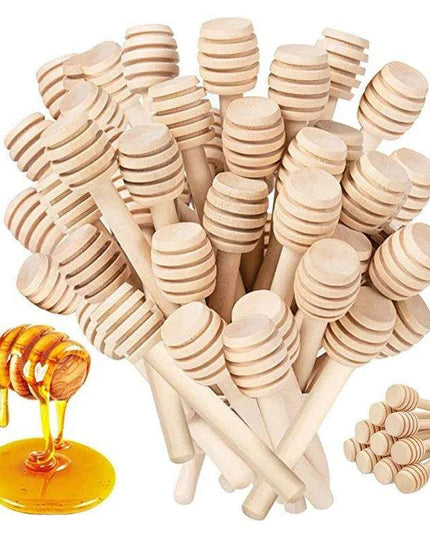 50-Piece Wooden Honey Dipper and Stirring Spoon Set for Beverages and Culinary Delights