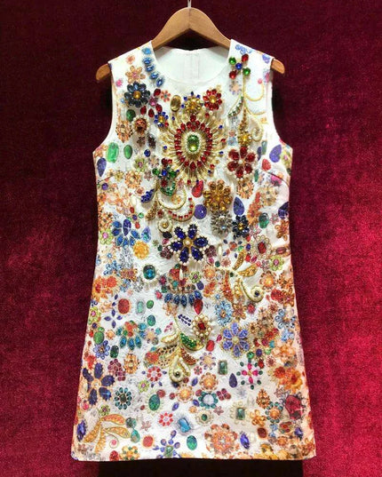 Glamorous Heavy Beaded Diamond A-Line Sleeveless Retro Court Dress