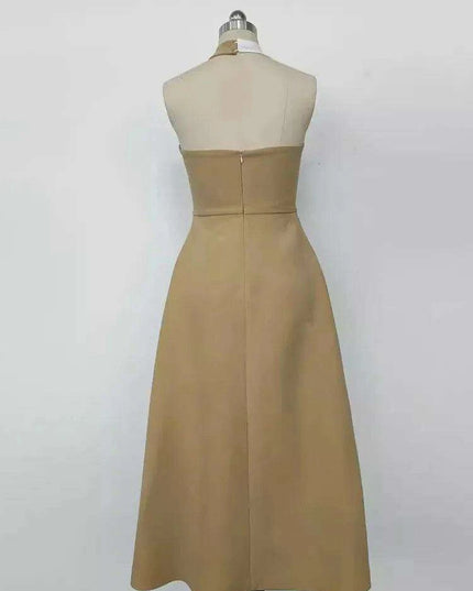 Stylish Backless Halter Neck Pleated Summer Dress with Contrast Color Patchwork for Women - 2024 Party Collection