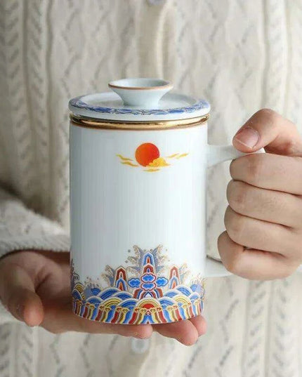 Elegant White Ceramic Tea Infuser Mug with Built-in Strainer and Lid for Ideal Tea Brewing Experience