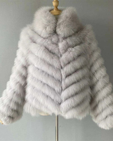 Elegant Reversible Women's Fox Fur Winter Jacket with Silk Lining