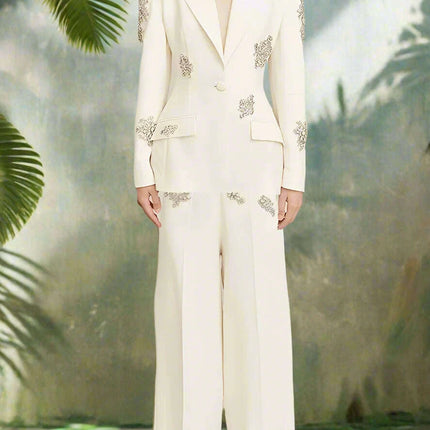 Women's 2-Piece Notched Blazer and Straight Pants Office Ensemble