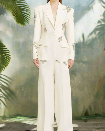 Women's 2-Piece Notched Blazer and Straight Pants Office Ensemble