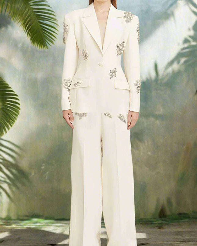 Women's 2-Piece Notched Blazer and Straight Pants Office Ensemble