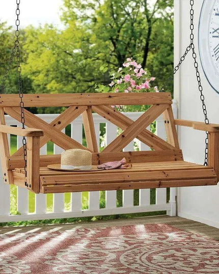 Charming Cedar Farmhouse Double Porch Swing Bench with Durable Weather-Resistant Design and 600 lb Capacity for Ultimate Comfort
