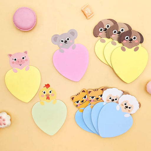 Animal Love Heart Shaped Sticky Notes Set for Students and Crafting