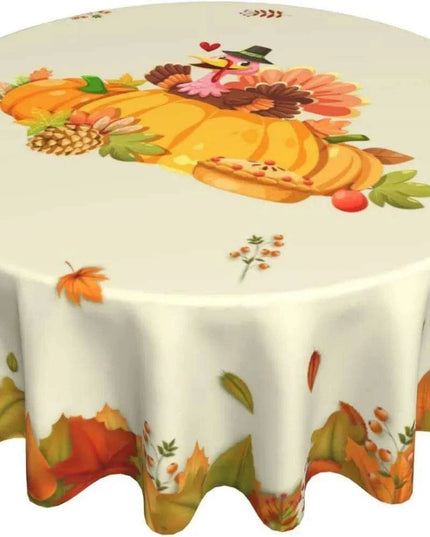 Thanksgiving Autumn Elegance Round Tablecloth | 60 Inch Turkey Harvest Design