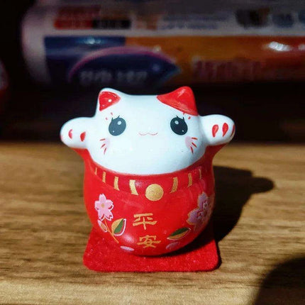 Charming Japanese Ceramic Lucky Cat Daruma Figurine for Home Decor and Gifting