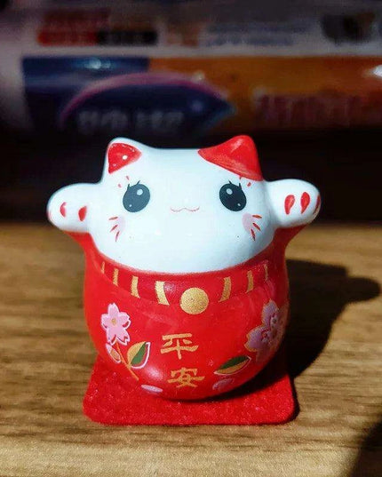 Charming Japanese Ceramic Lucky Cat Daruma Figurine for Home Decor and Gifting