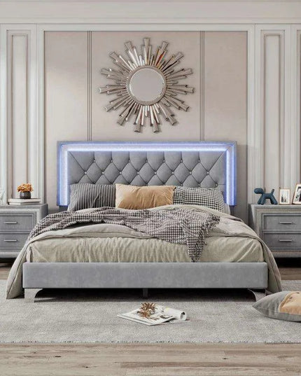Illuminate Your Bedroom Oasis with Luxe LED Queen Bed Set and Chic Nightstands
