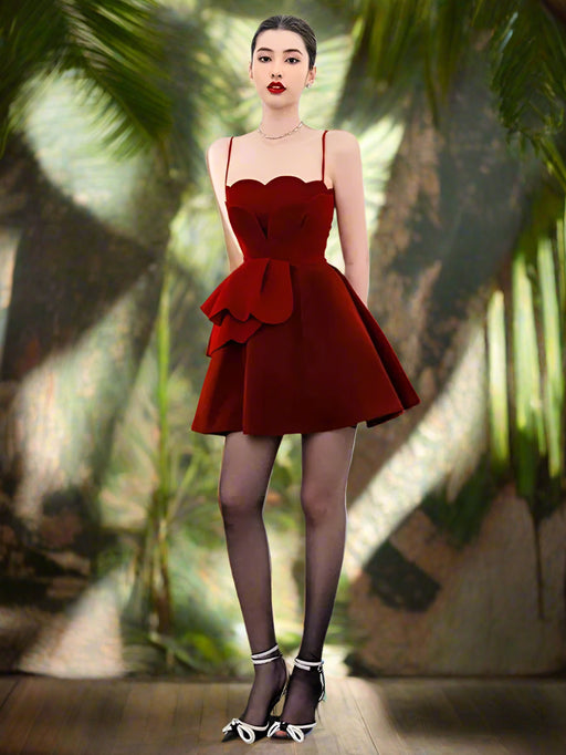 Red Velvet Sleeveless Slip Dress with Trendy Patchwork for Summer