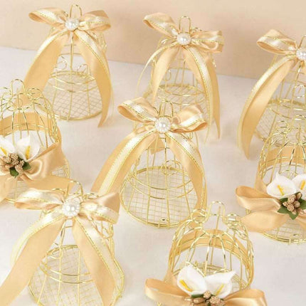 Charming Mini Gold Birdcage Treat Boxes - Perfect Favors for Elegant Celebrations