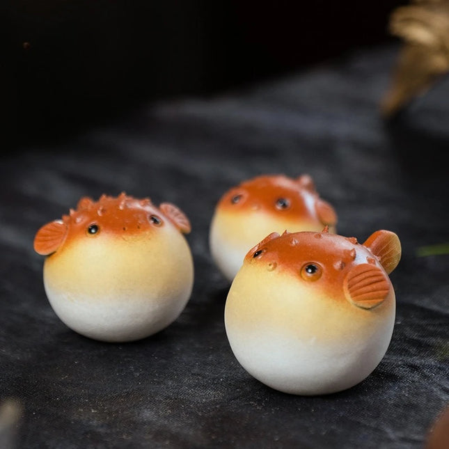 Craft Cosmos Purple Clay Puffer Fish Tea Pet Ornament – Handmade Miniature Figurine