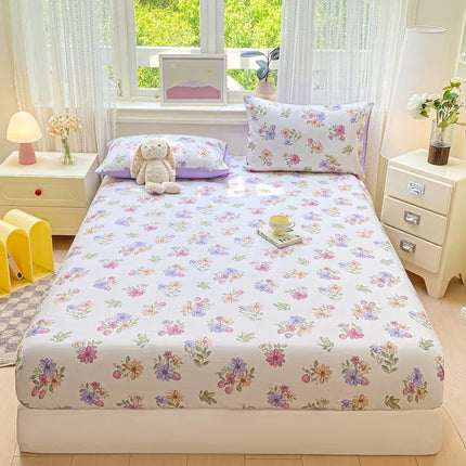Housewear Cotton Fitted Sheet - Soft, Comfortable, Elastic Band, Print