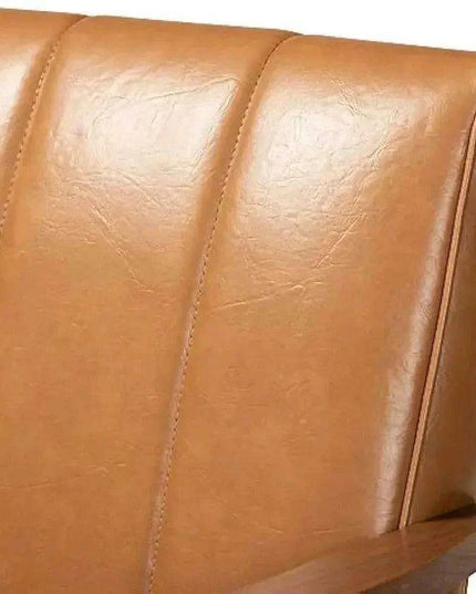 Nikko Tan Faux Leather Loveseat with Walnut Brown Finish - Chic Sofa for Modern Living Rooms