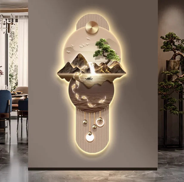 Grand Landscape Entrance Painting with Integrated Light