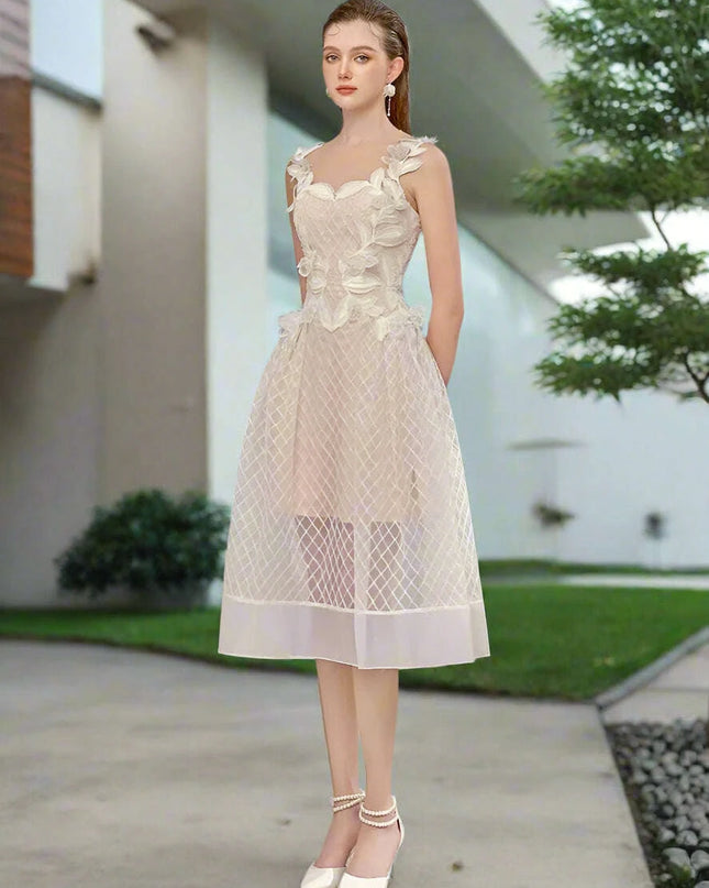 A-line Evening Dress with 3D Floral Accents and Color Contrast