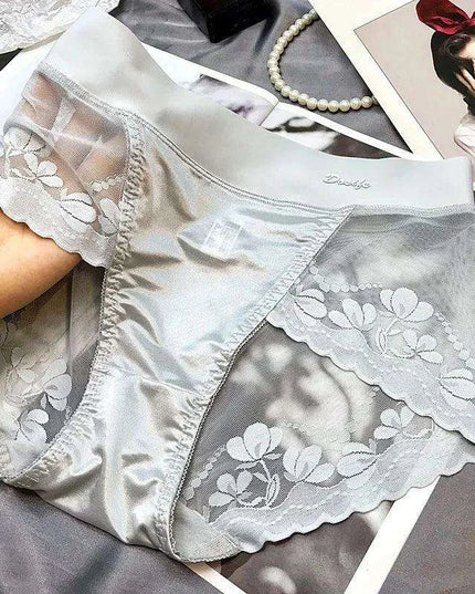 Chic Plus Size Satin Lace High Waist Briefs for Women - Tummy Control Underwear