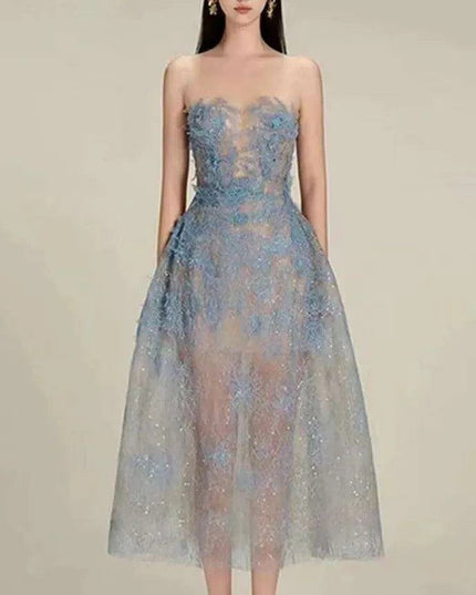 Luxurious Floral Lace and Sequin Evening Dress for Women