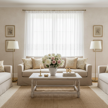 Embroidered Sequin & Pearl Sheer Curtain Panel — Custom Width, 4 Heading Styles | Très Elite