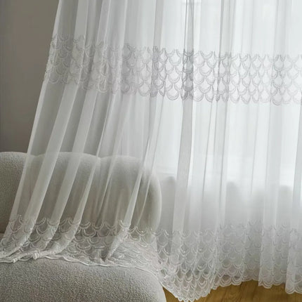 Embroidered Sequin & Pearl Sheer Curtain Panel — Custom Width, 4 Heading Styles | Très Elite
