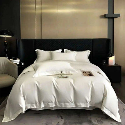 Elegant Egyptian Cotton Embroidered Duvet Cover Set, Premium Hotel-Quality Bedding with Bed Sheet and Pillowcases, Solid Color Luxury Collection