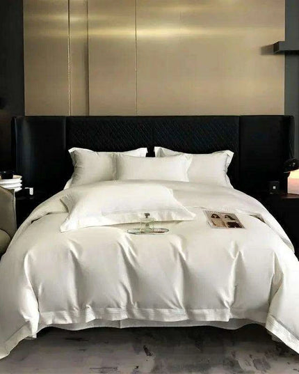 Elegant Egyptian Cotton Embroidered Duvet Cover Set, Premium Hotel-Quality Bedding with Bed Sheet and Pillowcases, Solid Color Luxury Collection