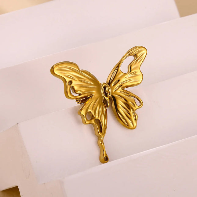 Gold-Plated Stainless Steel Butterfly Brooch