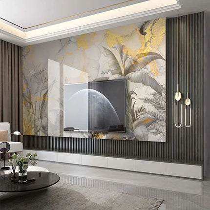 Homeby Retro Abstract 3D Mural Wallpaper - Hand-Painted Tropical Folia