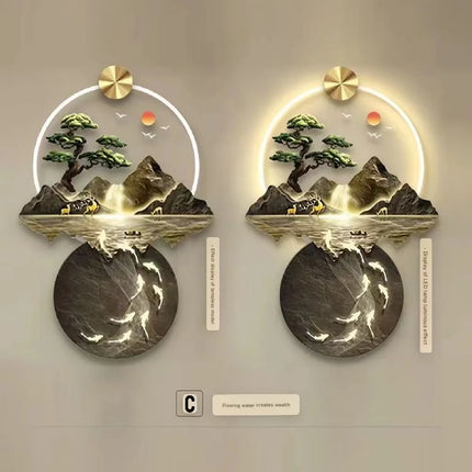 Flowing Water Wealth Illuminated Entrance Mural with Light
