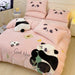 Charming Velvet Panda Bedding Set with Applique Details - Cozy Duvet Cover, Flat Sheet & Pillowcases for Various Bed Sizes