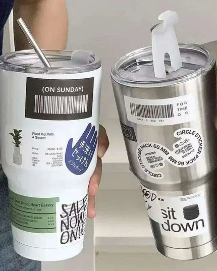 900ML Double-Wall Insulated Steel Travel Mug with Straw and Lid - Perfect for Adventurers and Daily Hydration