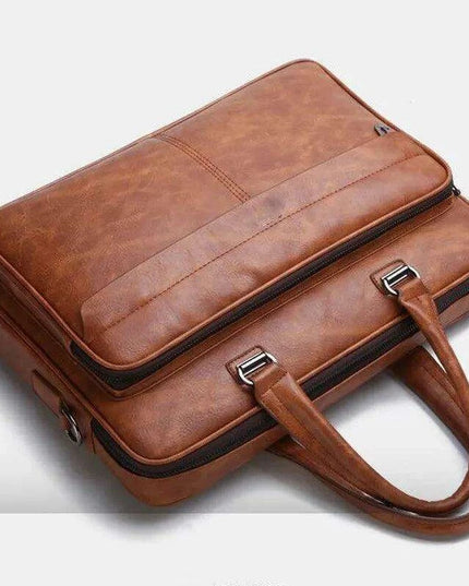 Elegant Waterproof PU Leather Laptop Briefcase with Adjustable Shoulder Strap and Ample Storage