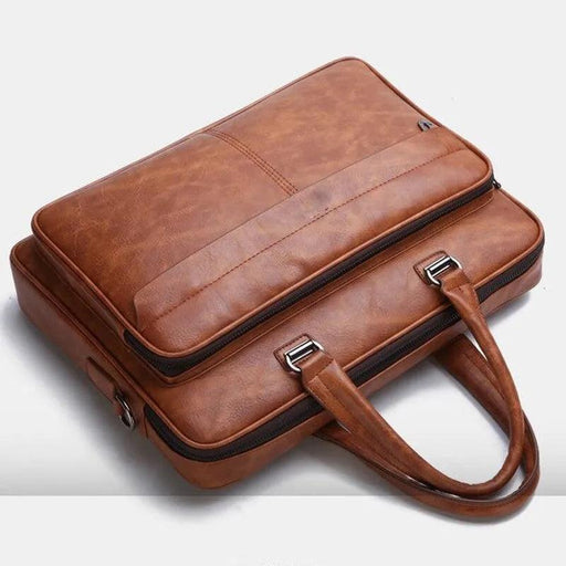Elegant Waterproof PU Leather Laptop Briefcase with Adjustable Shoulder Strap and Ample Storage