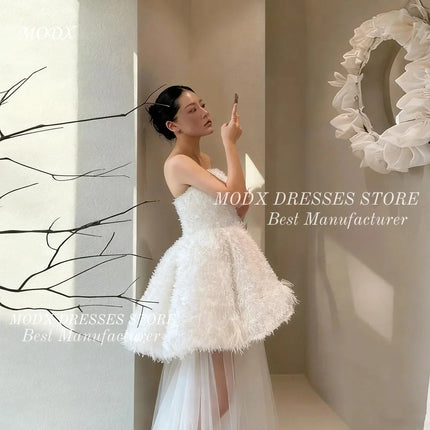 MODX Strapless Tiered Tulle Wedding Dress with Full Ruffles
