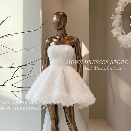 MODX Strapless Tiered Tulle Wedding Dress with Full Ruffles