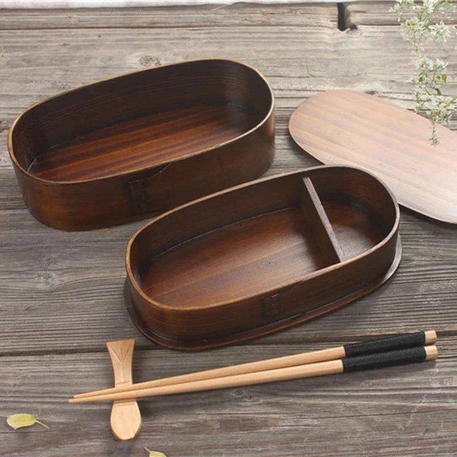 Elegant Japanese Wood Bento Box - Eco-Friendly Portable Lunch Container for Meals, Sushi, and Snacks