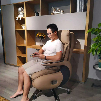 Premium Electric Reclining Office Chair with Integrated Footrest and Ergonomic High Back Support - Luxurious PU Leather Finish
