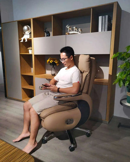 Premium Electric Reclining Office Chair with Integrated Footrest and Ergonomic High Back Support - Luxurious PU Leather Finish