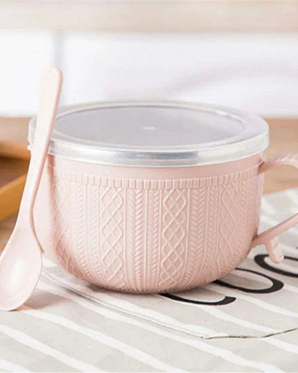 Premium Insulated Stainless Steel Ramen Bowl Set with Lid and Spoon - Large Double-layer Design for Instant Noodles